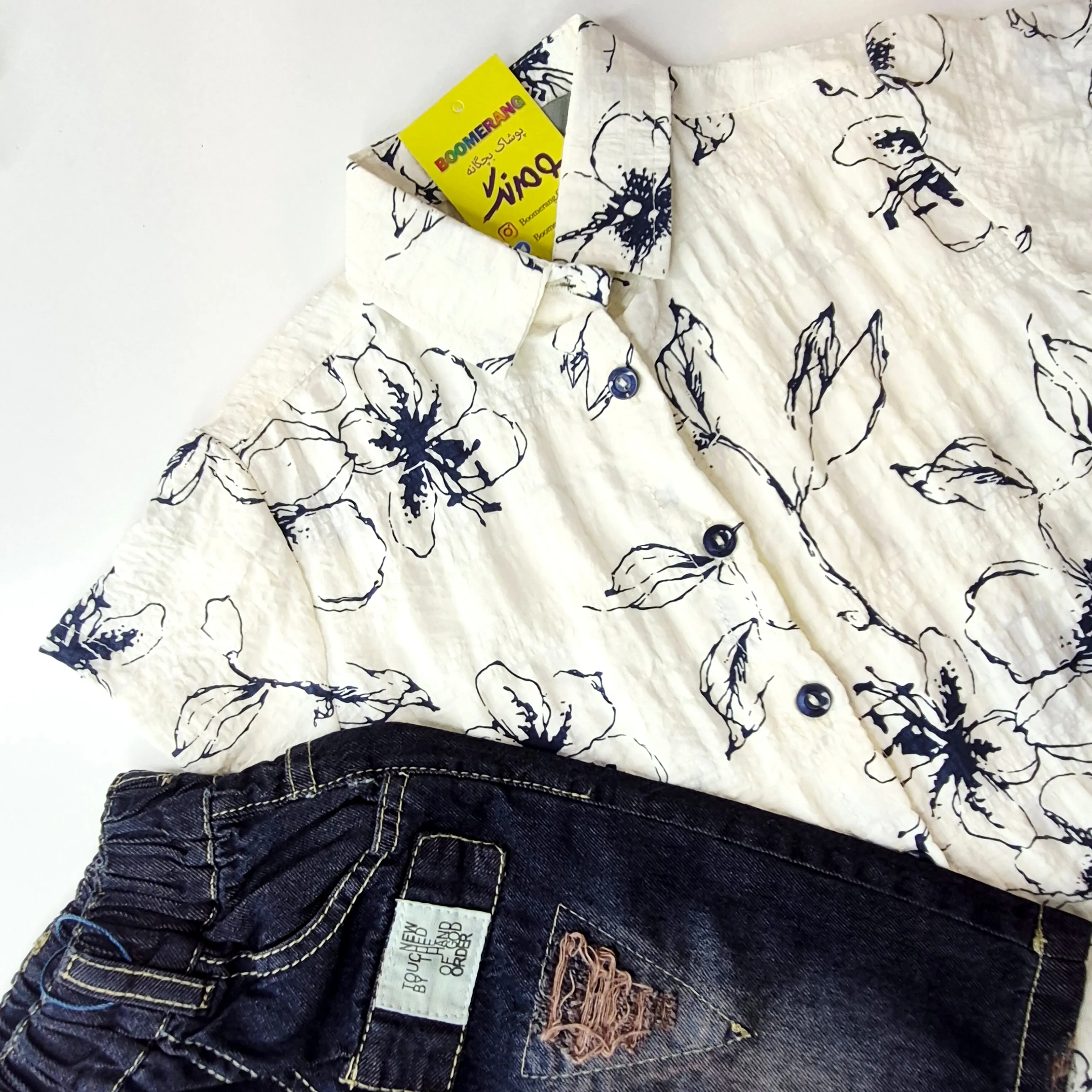 ست 3 تکه اسپرت بچگانه تاپ پنبه و شلوارک جین دخترانه و پسرانه