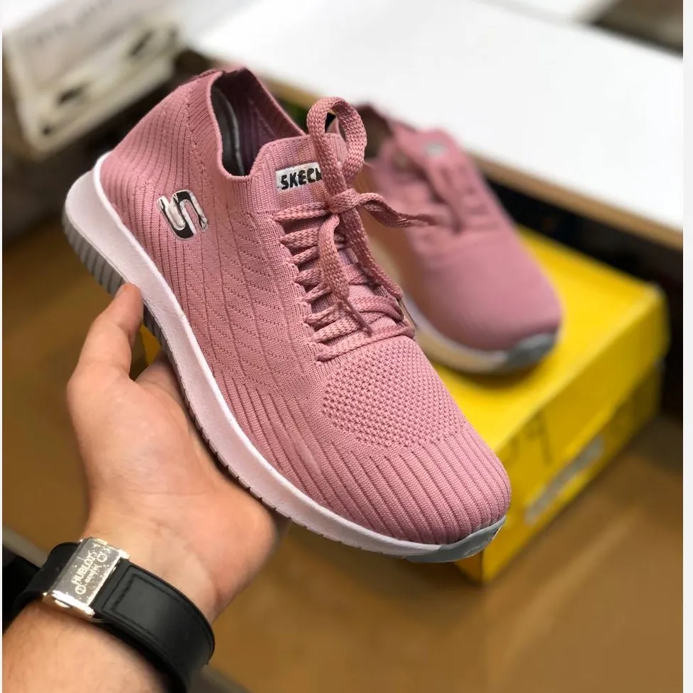 کفش اسکیچرز زنانه جورابی صورتی پارچه کشی پیو بادوام مناسب پیاده روی باشگاه روزمره