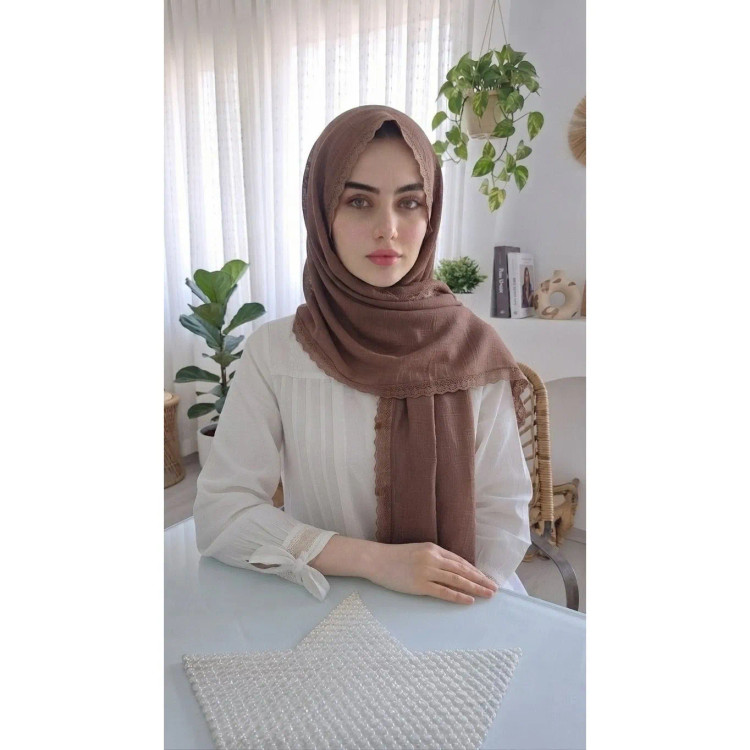 شال وال اسلپ مشکی سرمه ای نسکافه ای دور گیپور سایز 170 در 70 و 52 سانتی متر