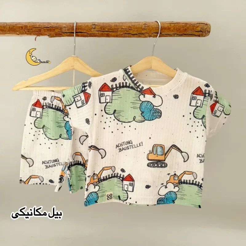 تیشرت شلوارک خونگی بچگانه نخ پنبه کبریتی ست راحتی 1 تا 7 سال 6 سایز 5 طرح